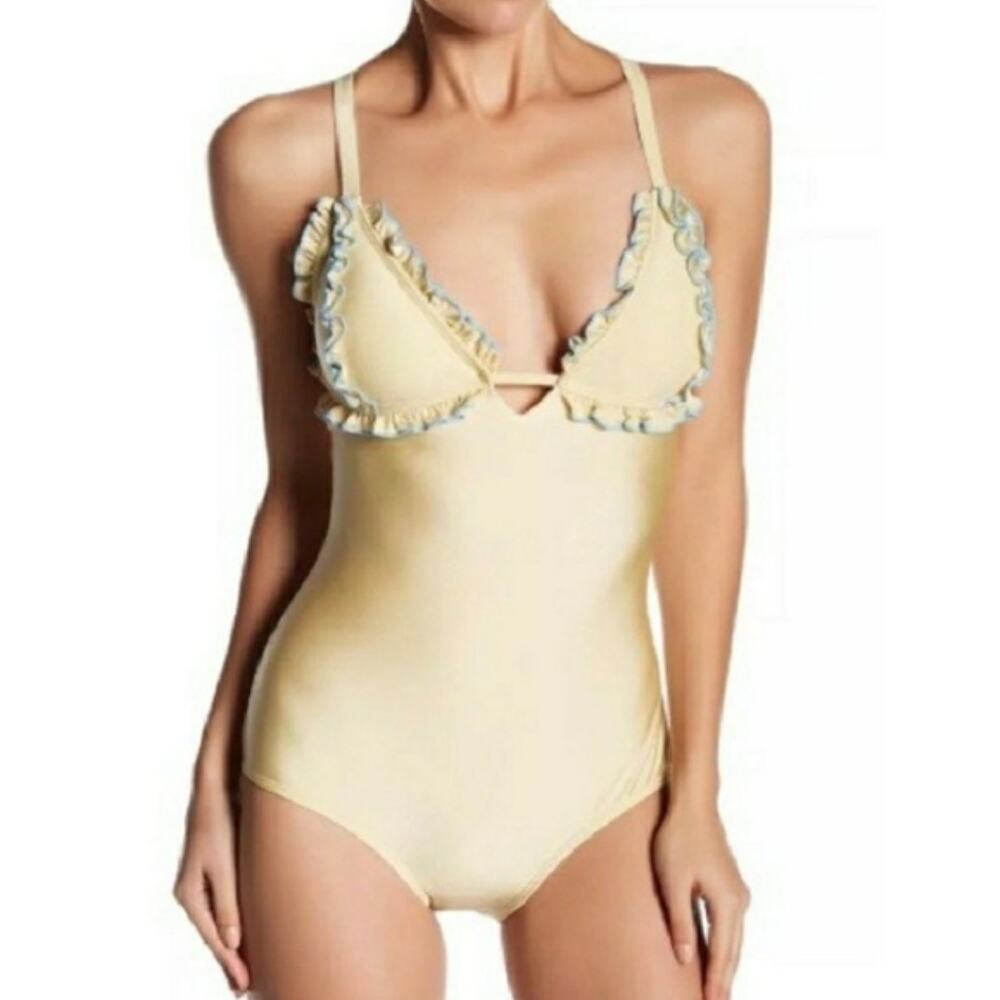 Marilyn Monroe Ruffle One Piece Swimsuit Gold Nude Size S